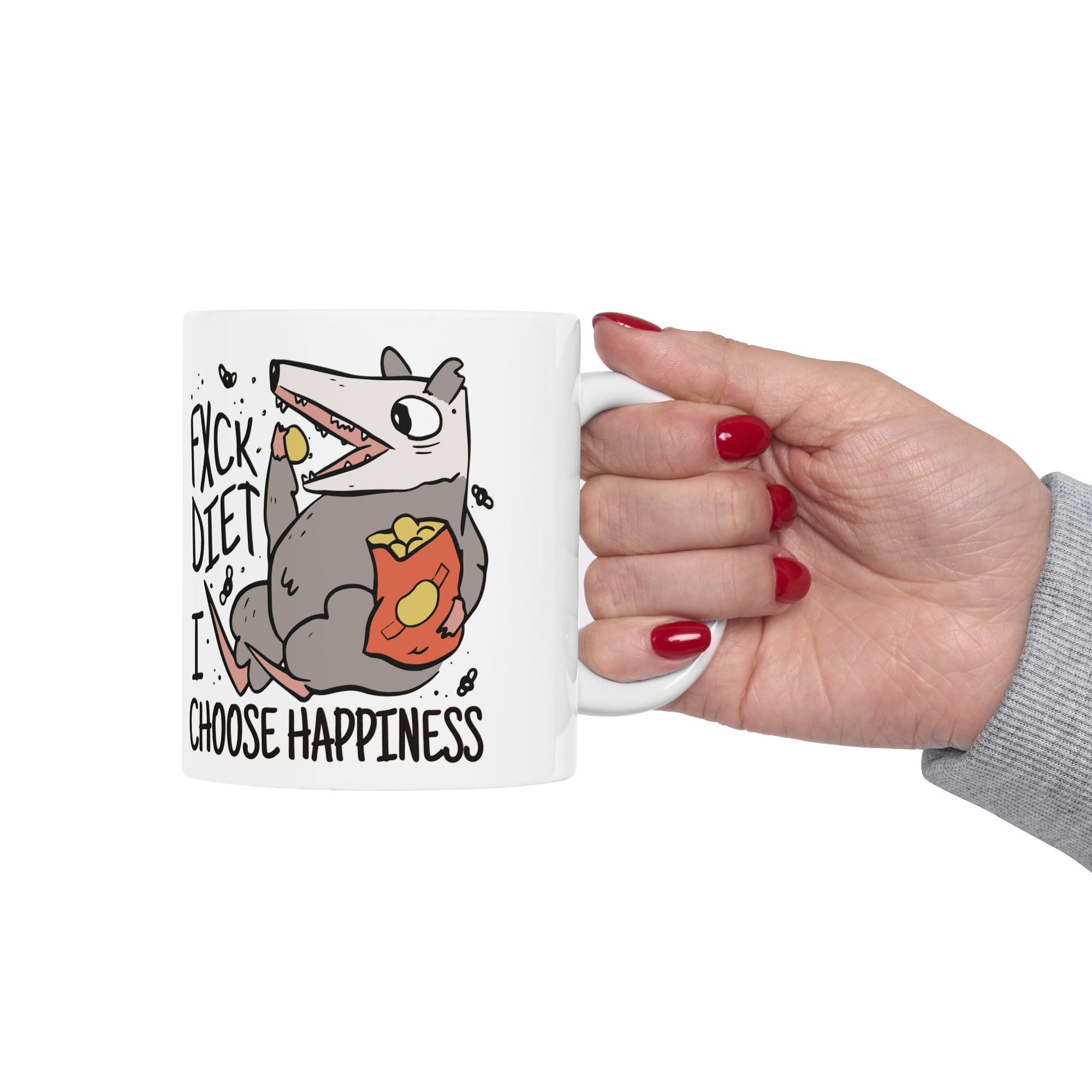 Snackin’ Possum Mug – “Fxck Diet, I Choose Happiness”